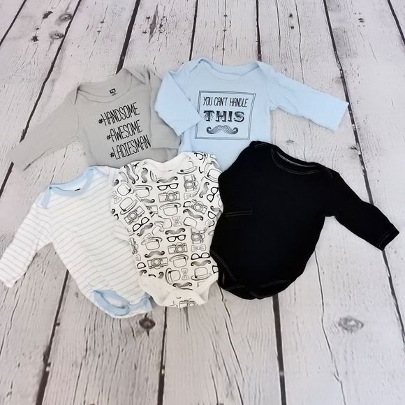 Set of 5 HB Baby Long Sleeved One Piece Bodysuits Size 0-3M - Picture 1 of 5